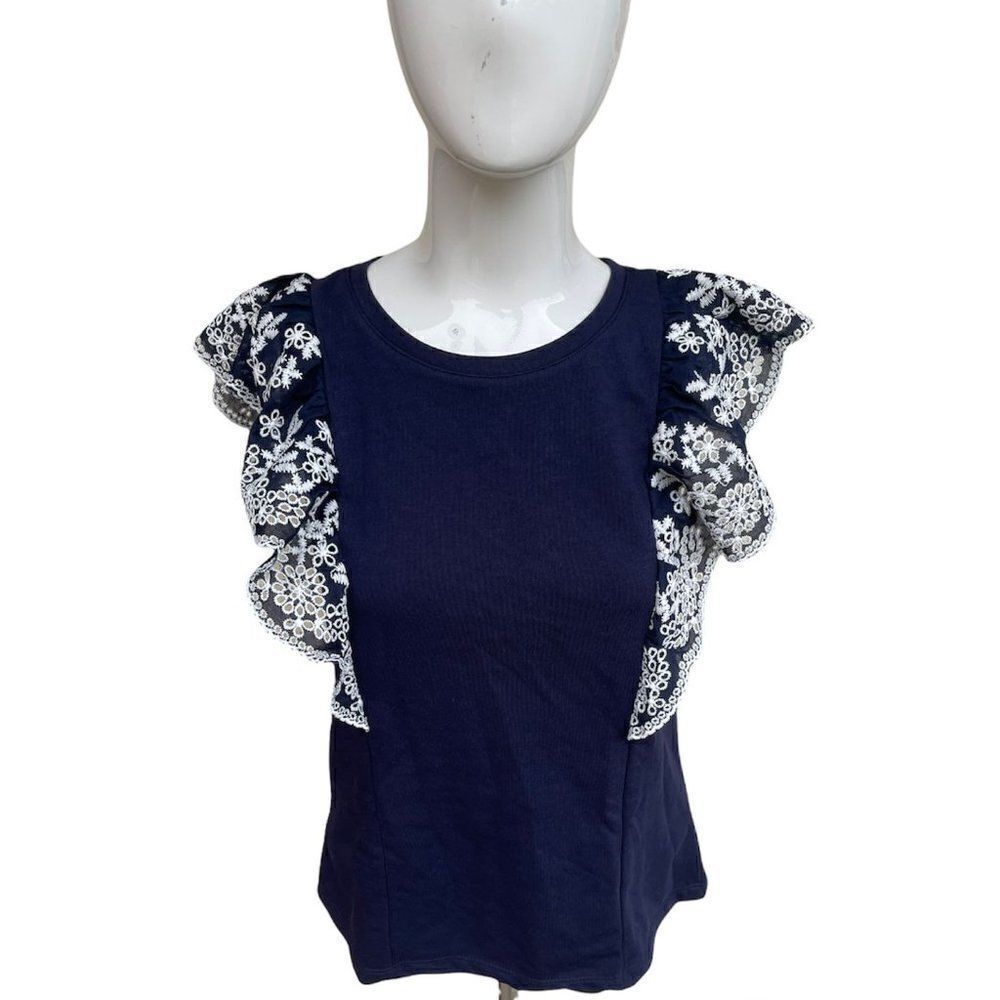 Anthropologie Maeve Top Butterfly Embroidered Sleeves Sz XS 100% Cotton NWOT